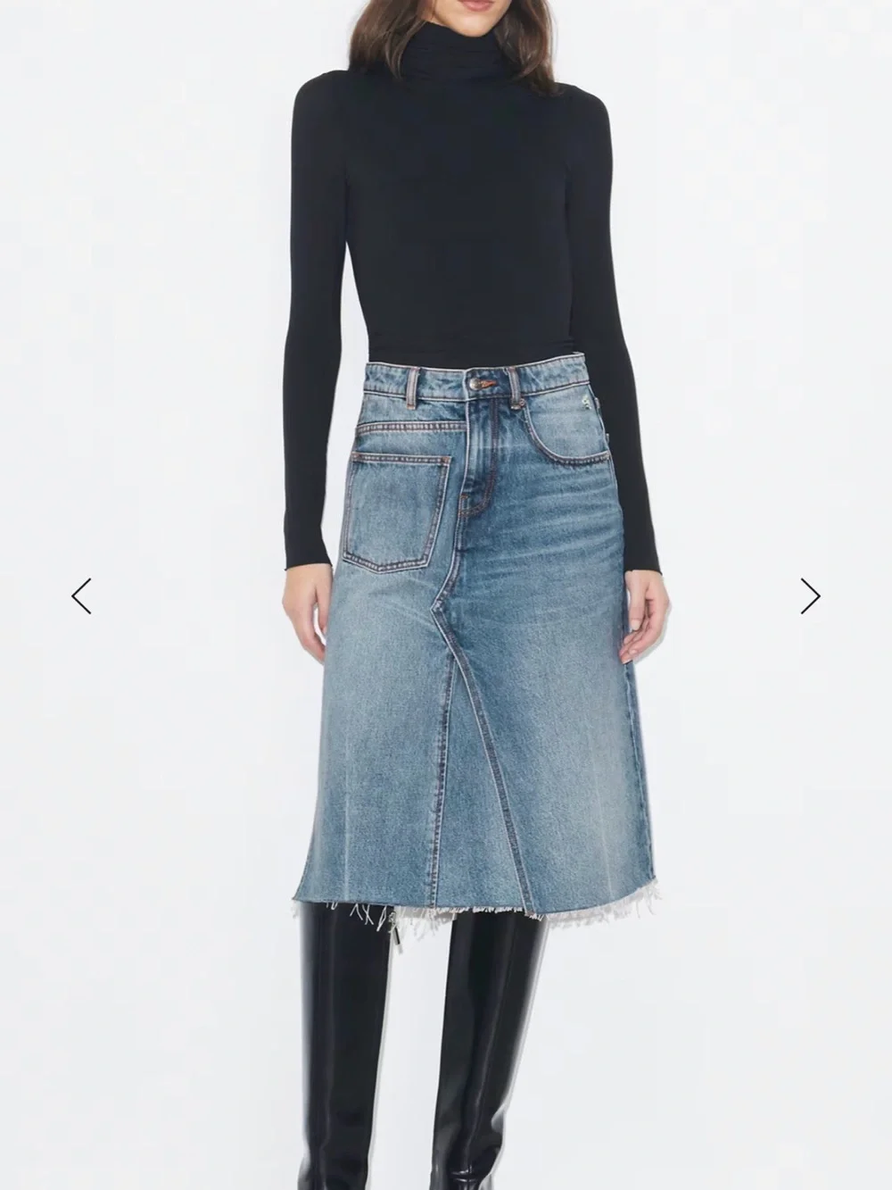 Tory Burch Deconstructed Mid-Blue Denim  A-Line Midi Skirt Excellent Condition